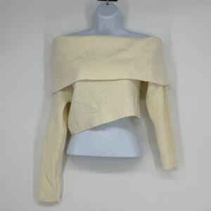 Remi x Revolve Off Shoulder Sweater Crop Ivory‎ Medium Ribbed Knit Soft Girl